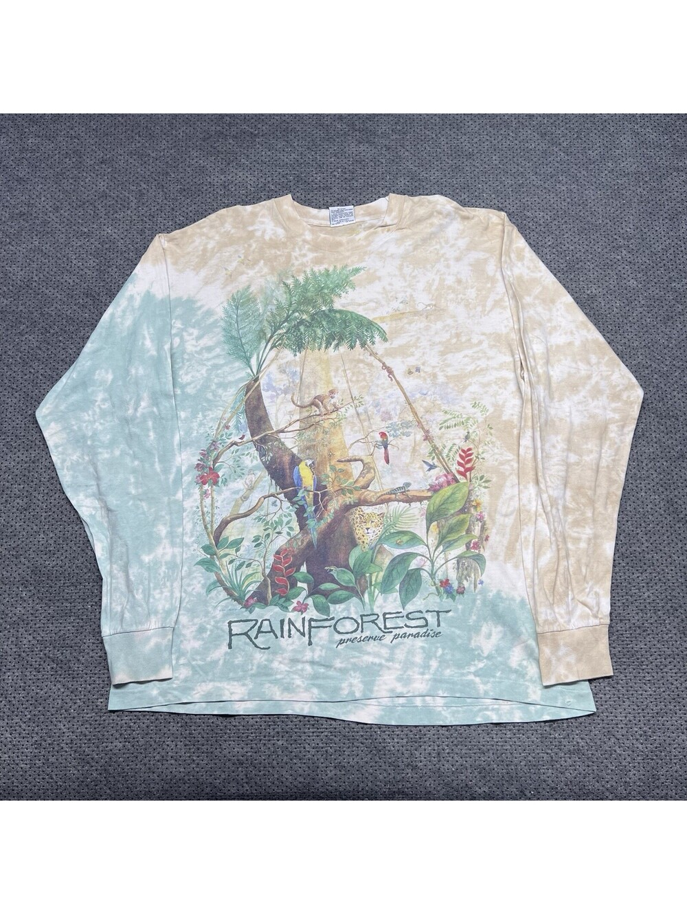 Vintage 1991 Rainforest Preserve Liquid Blue Paradise Tie Dye T Shirt Mens XL